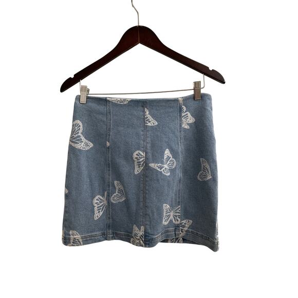 NWT Tinseltown Butterfly Denim Mini Skirt Y2K Coquette‎ Fairycore Festival Large - Picture 2 of 4
